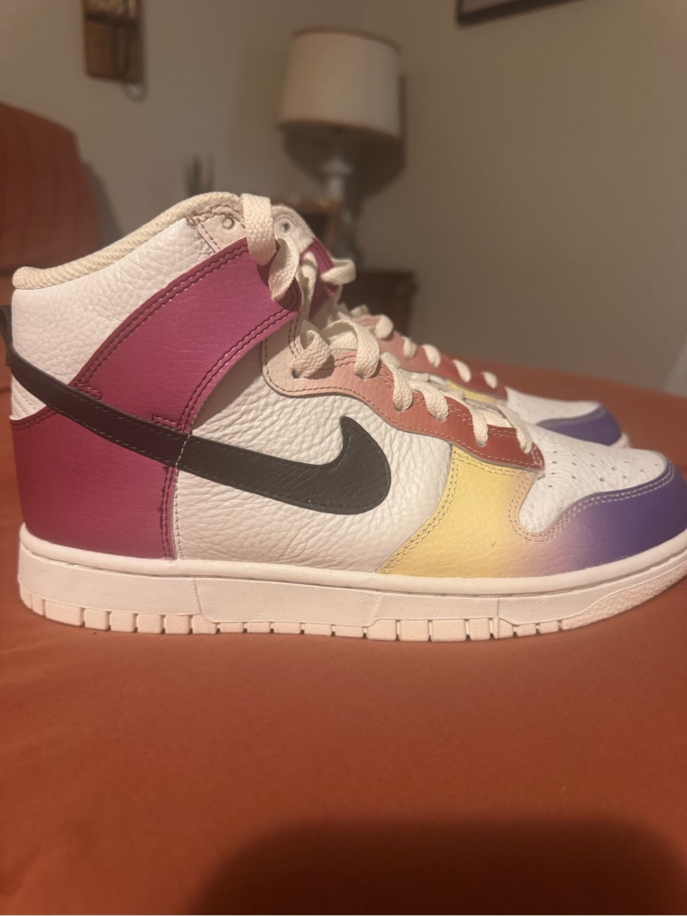 Nike Women’s High-Top Sneakers - White with Pink, Purple & Yellow Accents